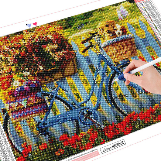 Cuadro de Diamantes Mosaico Bicicleta Flores Redondo y Cuadrado - Image 6