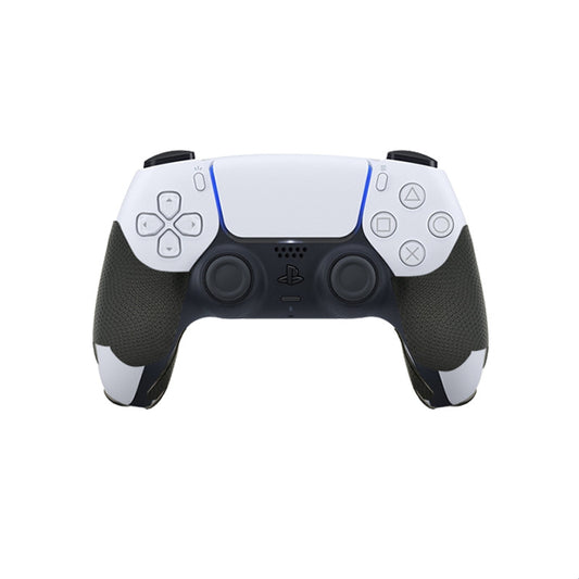 Pair of gamepad silicone stickers, one black with textured grip and one solid red, for enhanced controller grip.