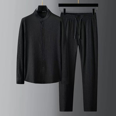 Camisa Casual Seersucker a Rayas para Hombre - Cuello Mao Ligera Perfecta para Verano - Image 13