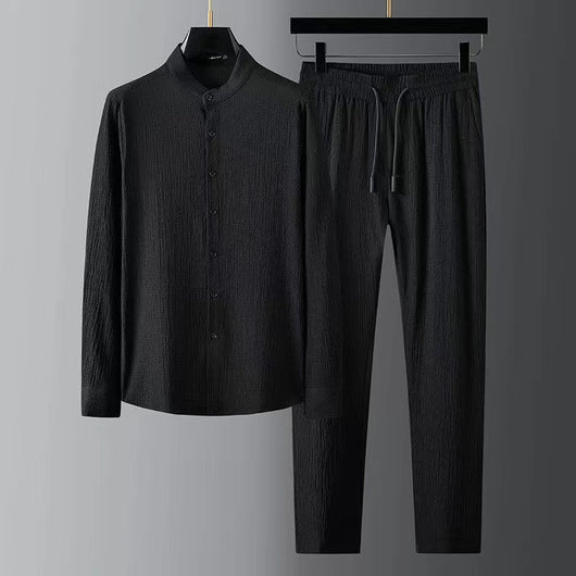 Camisa Casual Seersucker a Rayas para Hombre - Cuello Mao Ligera Perfecta para Verano - Image 13