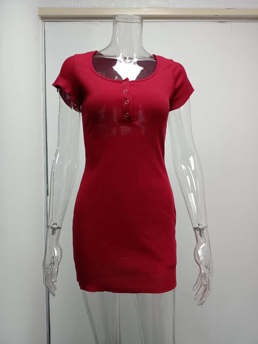 Vestido Corto con Botones de Corte Cadera - Estilo Europeo y Americano - Image 28