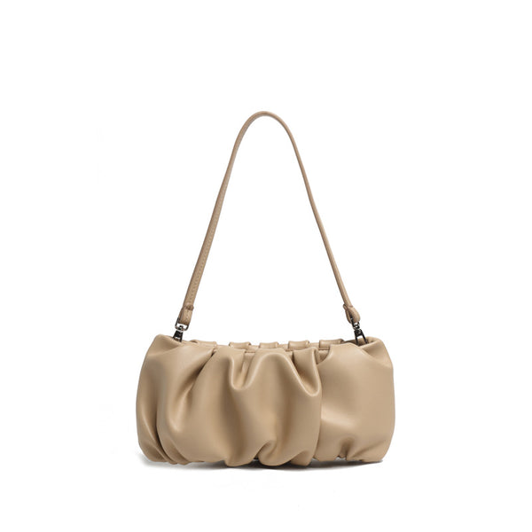 Bolso de Cuero Genuino con Pliegues y Asa Simple