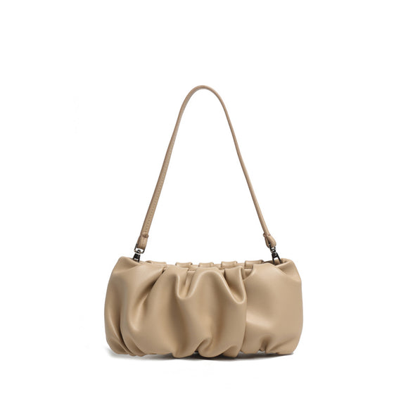Bolso de Cuero Genuino con Pliegues y Asa Simple