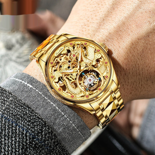 Reloj de Lujo Dorado para Hombre con Tourbillón Resistente al Agua