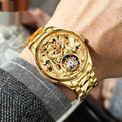 Reloj de Lujo Dorado para Hombre con Tourbillón Resistente al Agua