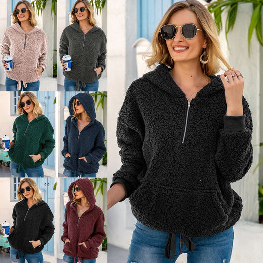 Suéter Pullover Holgado de Felpa Color Sólido para Mujer