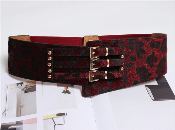 Cinturón de Leopardo Irregular con Crin de Caballo - Diseño Versátil Tres Hebillas - Image 4