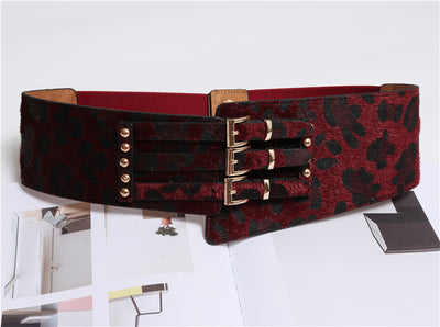 Cinturón de Leopardo Irregular con Crin de Caballo - Diseño Versátil Tres Hebillas - Image 4