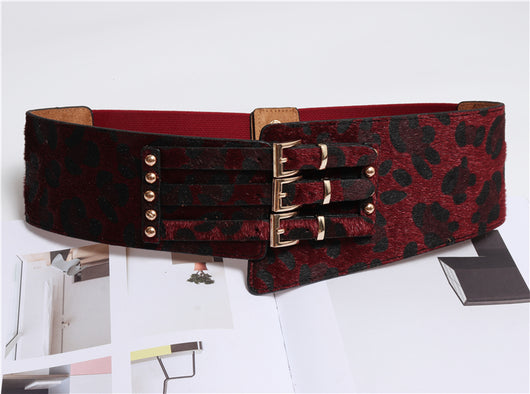 Cinturón de Leopardo Irregular con Crin de Caballo - Diseño Versátil Tres Hebillas - Image 4