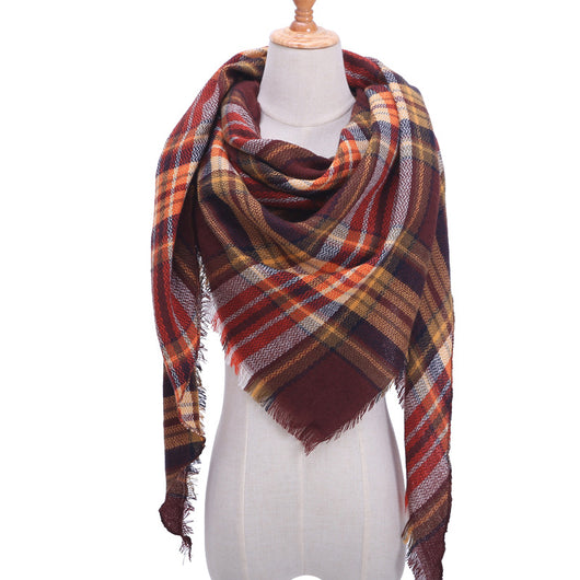 Bufanda de Cashmira Artificial Otoño Invierno Triangular Pareja Cuadros Cálida - Image 28