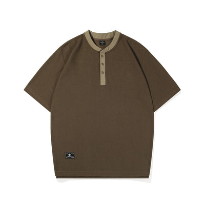 Playera Cuello Henley Básica de Color Sólido para Verano - Image 7