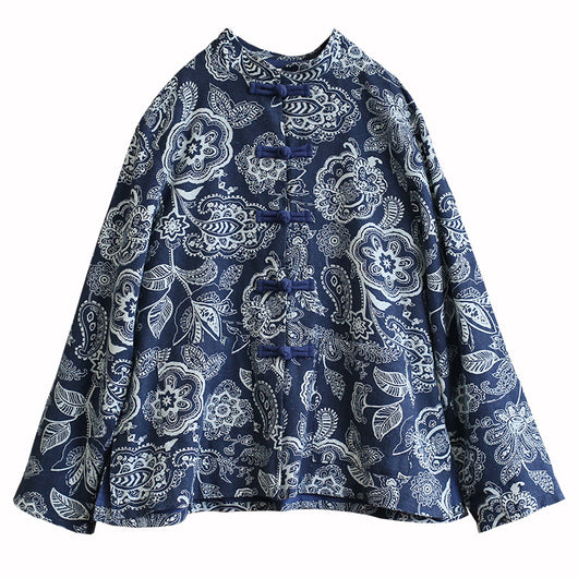 Cardigan Étnico de Algodón y Lino para Mujer - Azul Calicó - Image 20