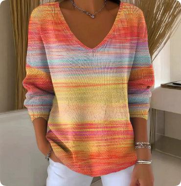 Suéter Cuello V Manga Larga con Impresión 3D Digital para Mujer - Image 8
