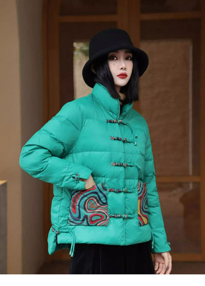 Chaqueta Acolchada Retro Estilo Chino con Cuello Alto para Mujer - Image 19