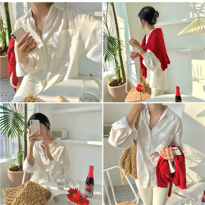 Camisa Suelta de Manga Larga en Color Liso para Mujer - Image 12