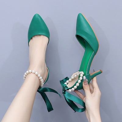 Sandalias de Tacón Medio con Pedrería y Moño - Zapatos de Fiesta en Cuero PU Suave - Image 4
