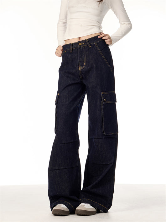 Pantalones Cargo Rectos de Pierna Ancha para Mujer con Múltiples Bolsillos - Image 7