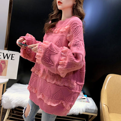 Suéter de Encaje Liso Oversized para Mujer - Image 7