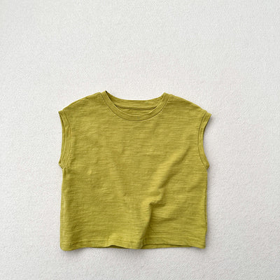Playera sin Mangas de Algodón Slub con Hombro Caído para Niños y Niñas - Image 11