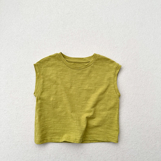 Playera sin Mangas de Algodón Slub con Hombro Caído para Niños y Niñas - Image 11