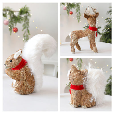 Adornos Navideños de Paja - Alce y Ardilla para Decoración Escénica - Image 4