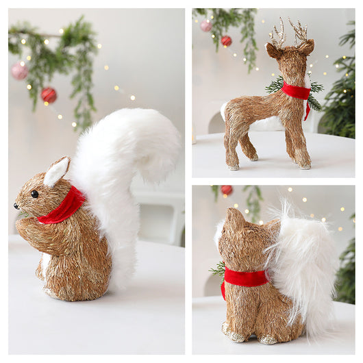 Adornos Navideños de Paja - Alce y Ardilla para Decoración Escénica - Image 4