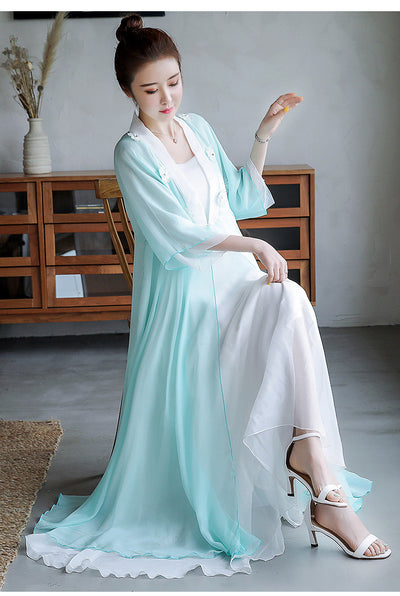 Hanfu Retro Cuello V con Flores 3D y Combinación de Colores - Image 13