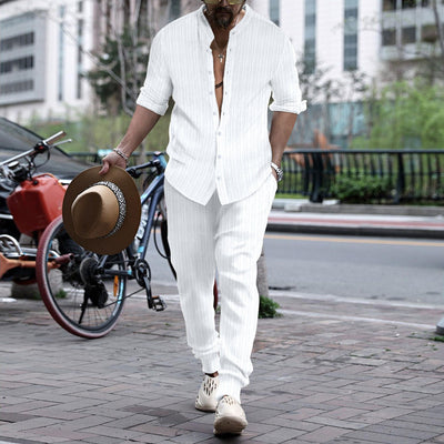 Pantalón y Camisa de Rayas con Cuello Hengli para Hombre - Image 21