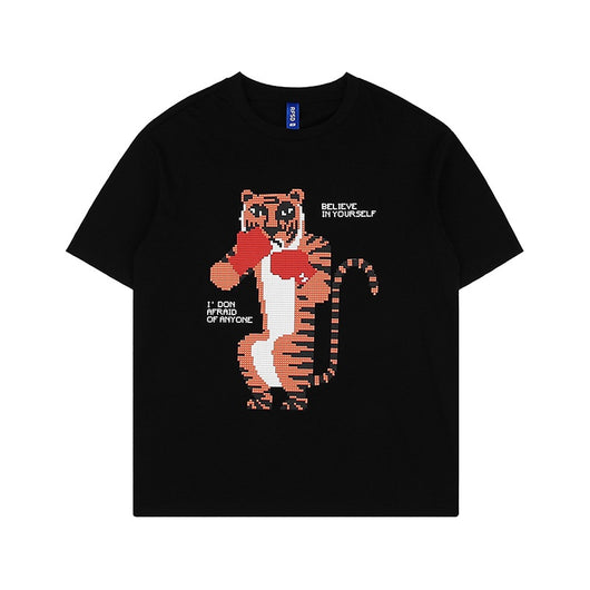 Camiseta Suelta Estampado Anime Tigre Manga Corta Unisex - Image 5