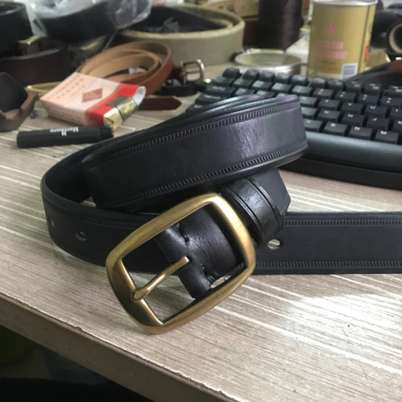 Cinturón de Cuero Genuino para Hombre con Hebilla de Pasador Estilo Vintage