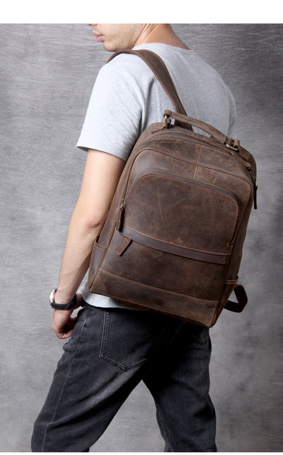 Mochila de Cuero Crazy Horse Estilo Retro para Hombre - Image 7