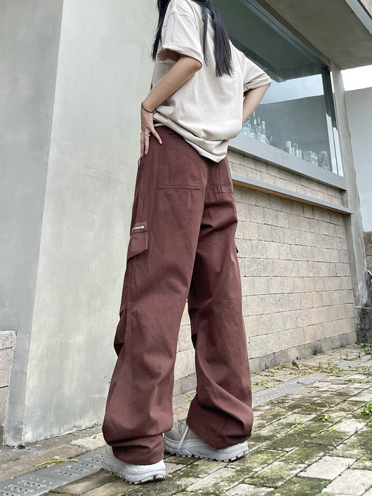 Pantalones Casuales Retro Guochao con Bolsillos Amplios y Cierre - Image 4