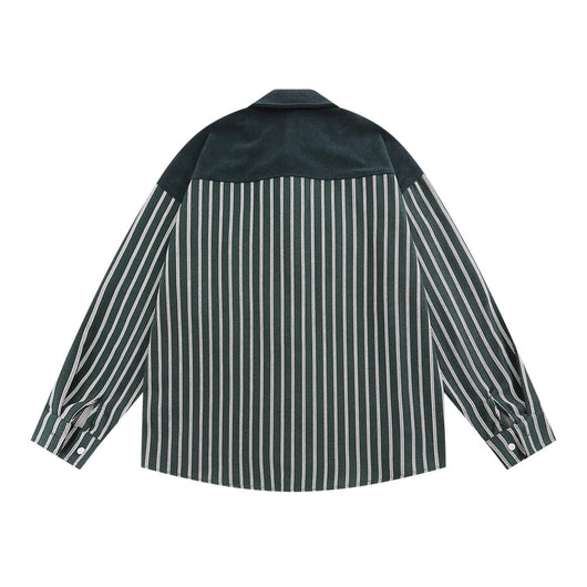 Camisa Casual de Manga Larga con Rayas Verticales y Bolsillo Contraste - Image 12
