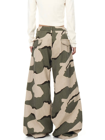 Pantalones Overol Camuflaje Plisados con Cordón - Corte Recto Ancho y Suelto - Image 6