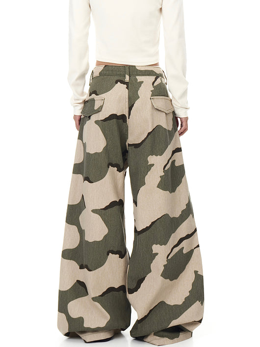Pantalones Overol Camuflaje Plisados con Cordón - Corte Recto Ancho y Suelto - Image 6