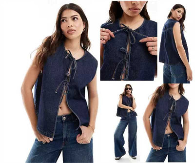 Chaleco Denim Sin Mangas con Detalles de Cuerda para Mujer - Image 12