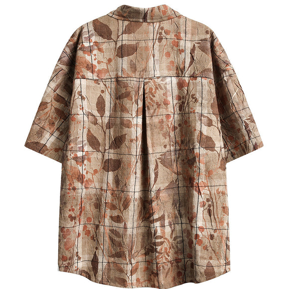 Camisa Suelta Estampado Flores y Hojas para Hombre