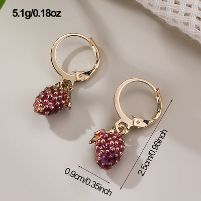 Aretes de Clip Frutal para Mujer - Uva y Fresa en Metal - Image 12