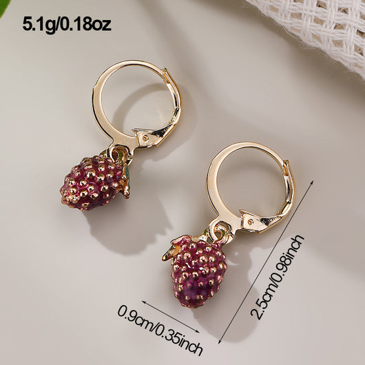 Aretes de Clip Frutal para Mujer - Uva y Fresa en Metal - Image 12