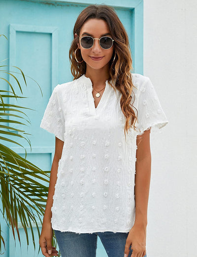 Blusa Chiffón Manga Corta Escote V Lunares