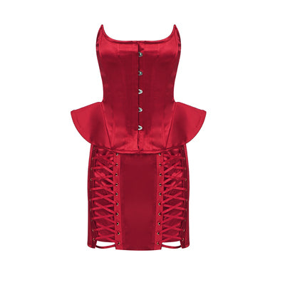 Conjunto de Falda Vintage Roja con Encaje y Cintura Alta - Dos Piezas - Image 6