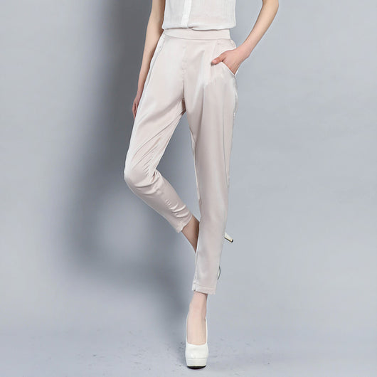 Pantalones Casuales Talla Grande Elásticos de Satén para Mujer - Image 9