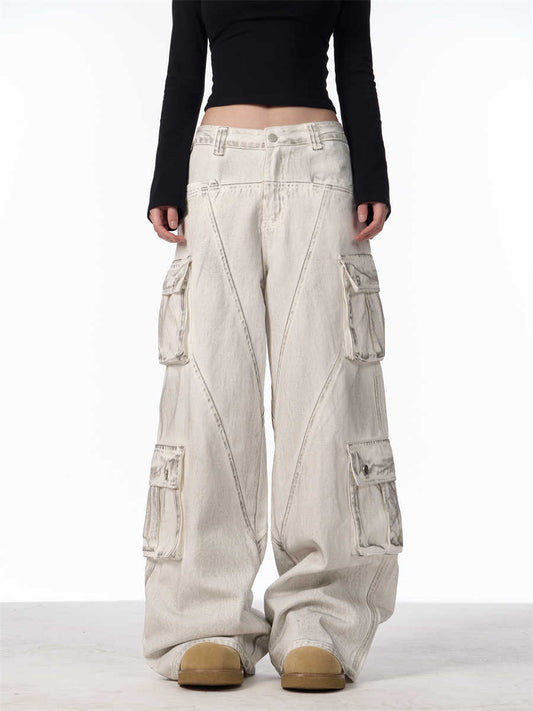 Pantalones Cargo Retro Mujer Cintura Alta Pierna Ancha Casual - Image 2