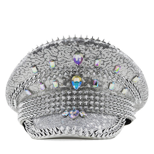 Sombrero de Novia Plateado con Lentejuelas y Tachuelas para Fotografía - Image 2