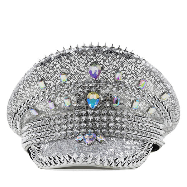 Sombrero de Novia Plateado con Lentejuelas y Tachuelas para Fotografía