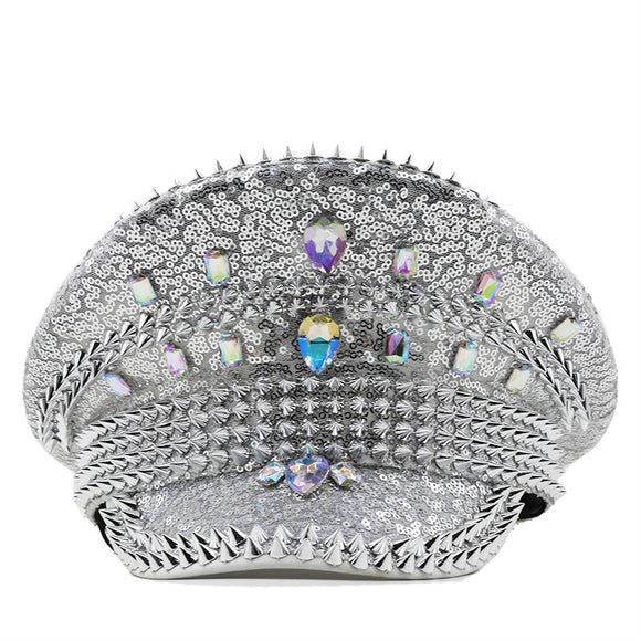 Sombrero de Novia Plateado con Lentejuelas y Tachuelas para Fotografía