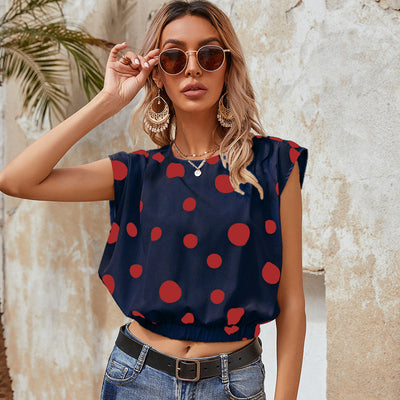 Blusa Sleeveless Lunares Grandes Cuello Ancho Abedul Moda Simple Multiuso - Image 4