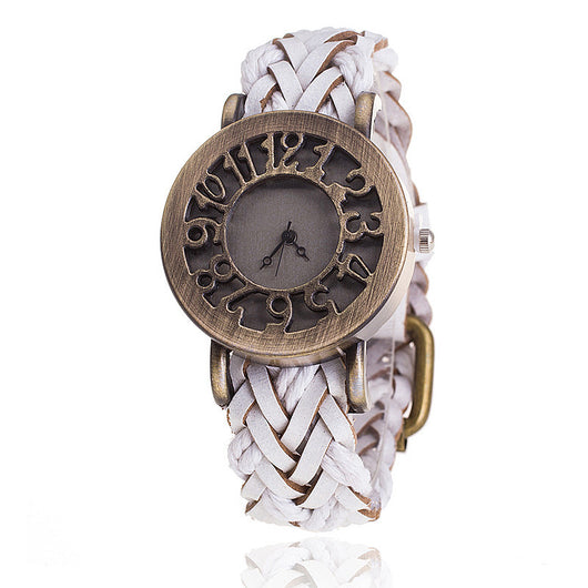Reloj Pulsera de Cuero Tejido con Diseño Retro Hueco para Mujer - Image 4