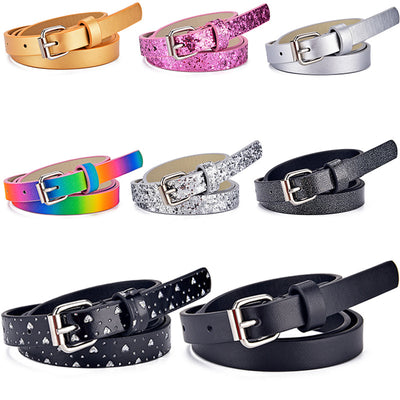 Rainbow glitter belt for ladies or kids, featuring a silver rectangular pin buckle and imitation leather. - Image 10