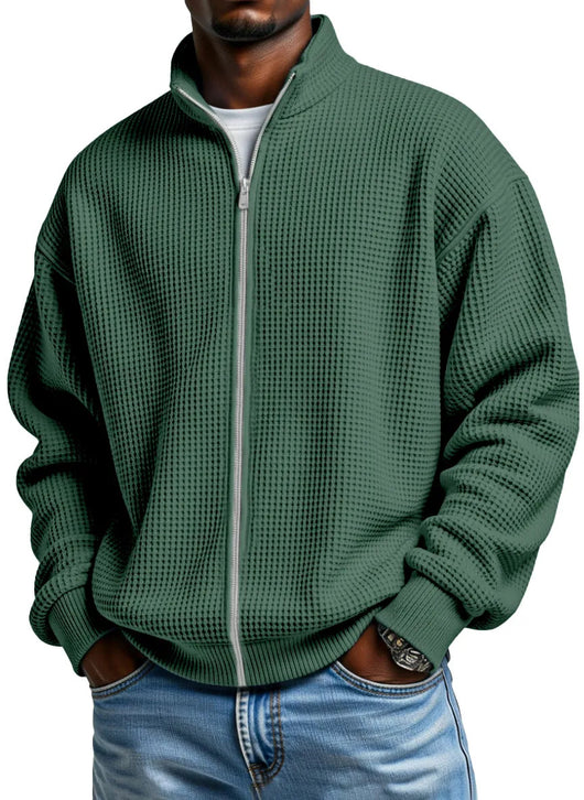 Chaqueta Minimalista de Cuello Alto con Cierre y Textura Waffle para Hombre - Image 12